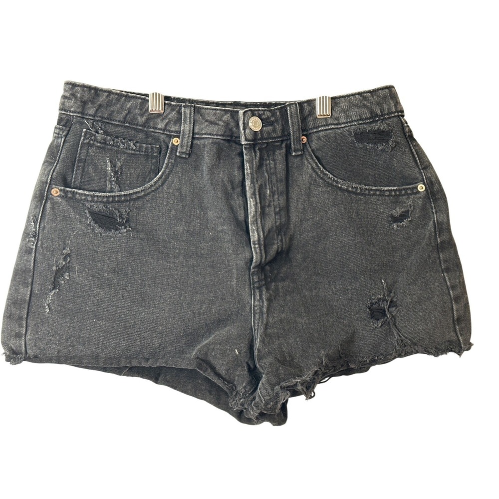 Super High-Rise Cutoff Denim Shorts Distressed Black Womens Size 8 By Wild Fable